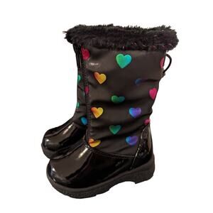 Toddler Girl's Black Patent Leather Waterproof Winter Boots KHOMBU Size 5m  jpo‎